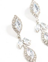 Rhodium Marquise Cubic Zirconia Leaf Drop Earrings