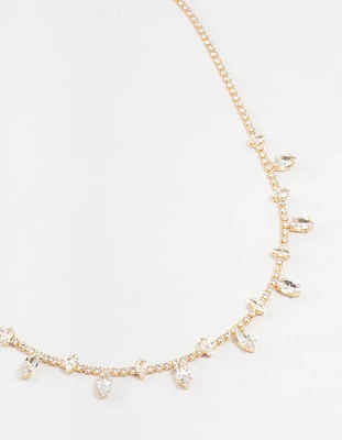 Gold Marquise Cubic Zirconia Station Necklace