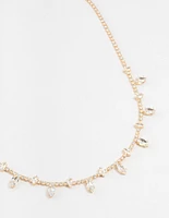 Gold Marquise Cubic Zirconia Station Necklace