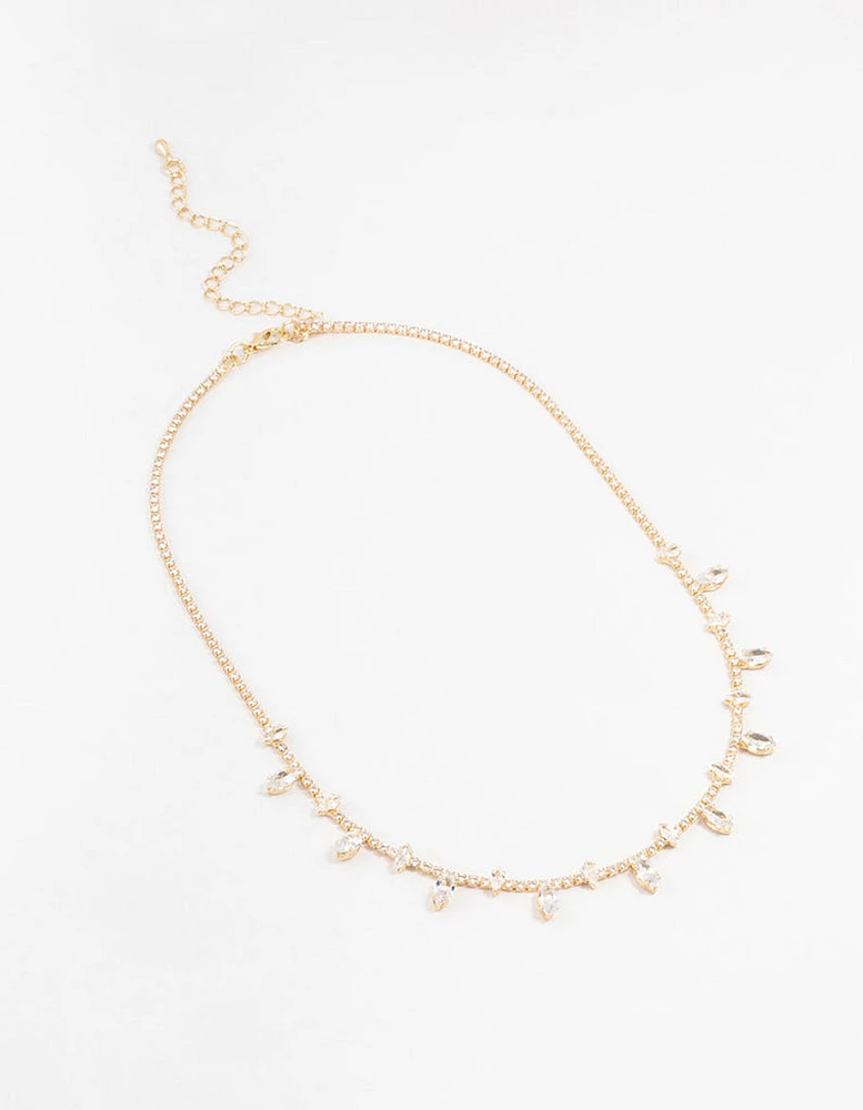 Gold Marquise Cubic Zirconia Station Necklace