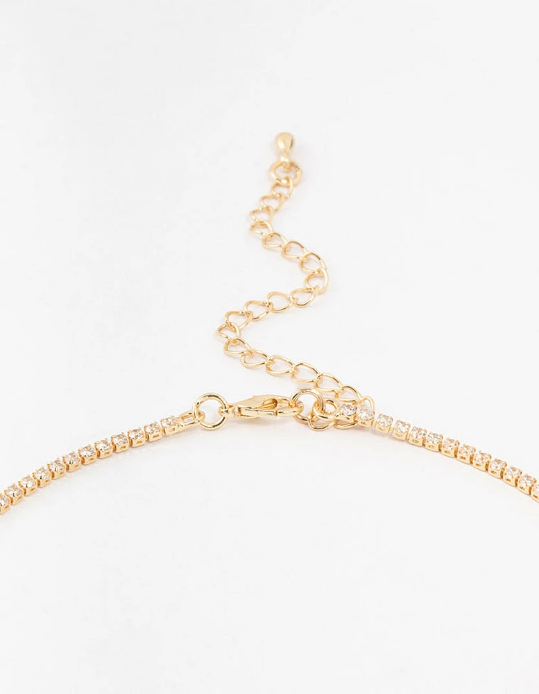 Gold Marquise Cubic Zirconia Station Necklace