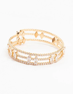 Gold Marquise Cubic Zirconia Wrapped Bangle Bracelet