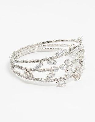 Silver Marquise Cubic Zirconia Floral Cuff Bracelet