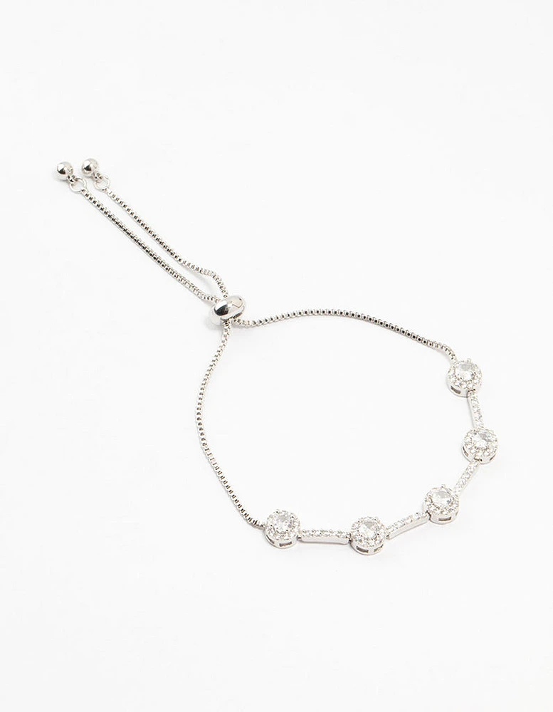 Rhodium Round Cubic Zirconia Halo Toggle Bracelet