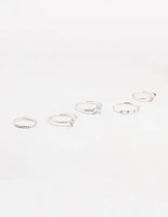 Silver Fine Pear Shaped Cubic Zirconia Rings 5-Pack