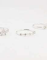 Silver Fine Pear Shaped Cubic Zirconia Rings 5-Pack