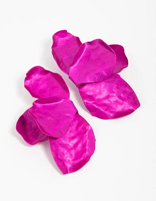 Red Coated Flower Petal  Drop Earrings