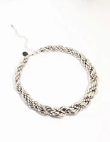 Silver Diamante Twisted Large Short Necklace