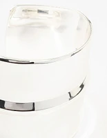 Silver Smooth Ribbed Large Wrist Cuff