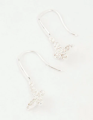 Sterling Silver Cubic Zirconia Butterfly Hook Earrings