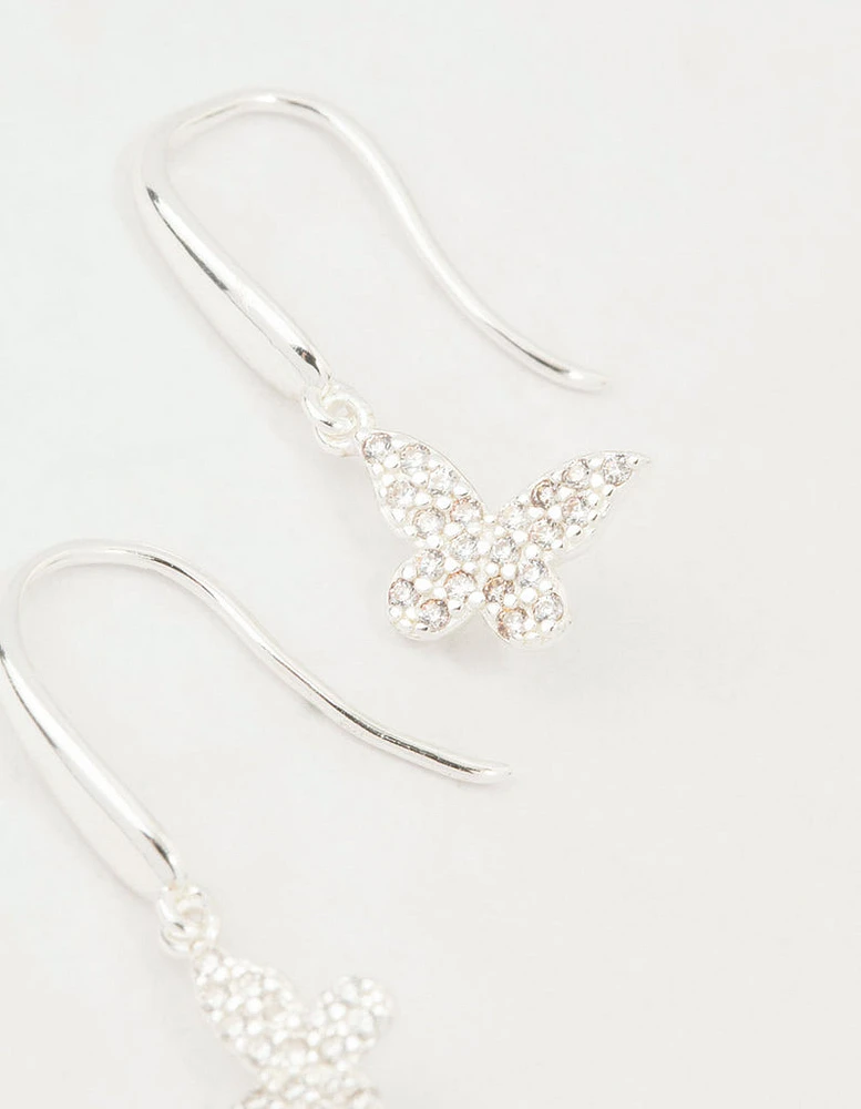 Sterling Silver Cubic Zirconia Butterfly Hook Earrings