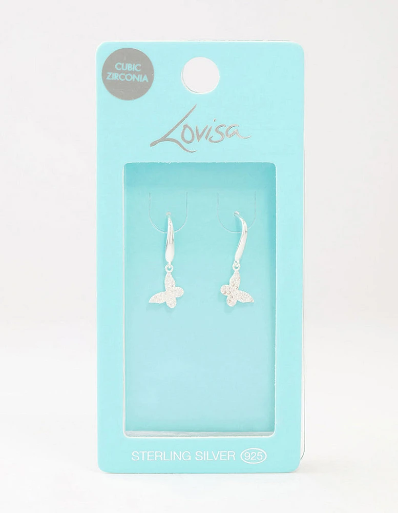 Sterling Silver Cubic Zirconia Butterfly Hook Earrings