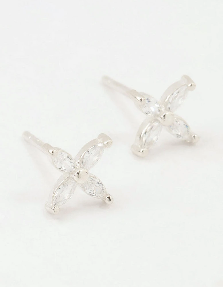 Sterling Silver Cubic Zirconia Mini Flower Stud Earrings