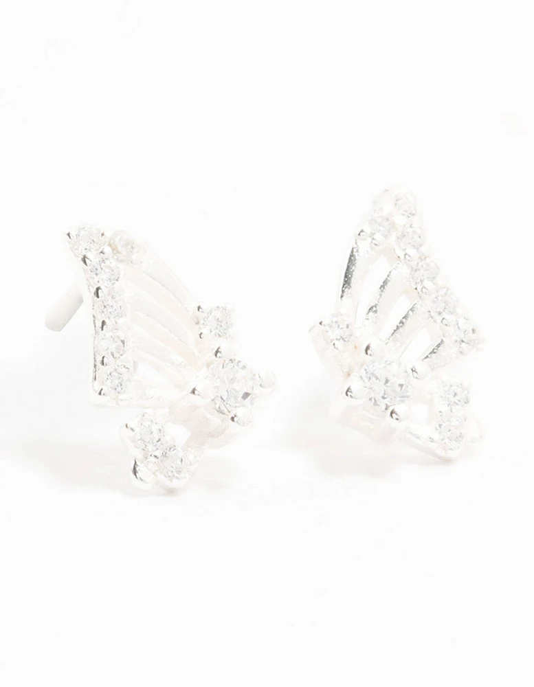 Sterling Silver Cubic Zirconia  Butterfly Wings Stud Earrings