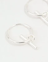 Sterling Silver Clean T Bar Drop Hoop Earrings