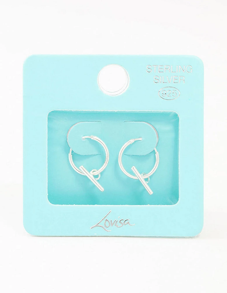 Sterling Silver Clean T Bar Drop Hoop Earrings