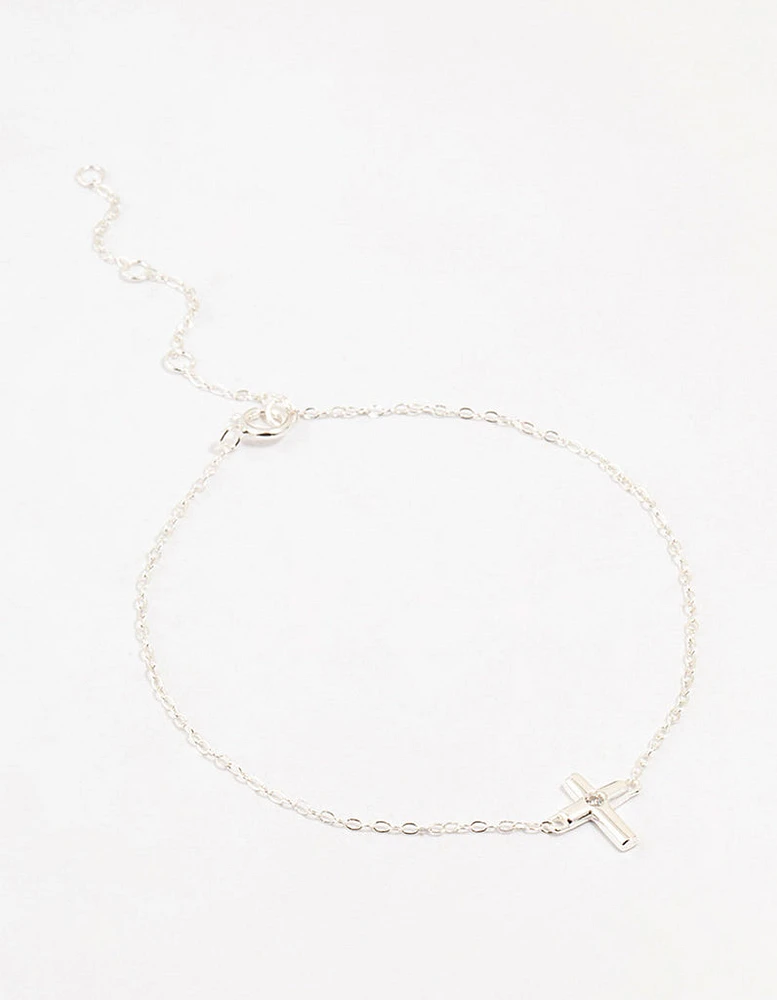 Sterling Silver Clean Cross Bracelet