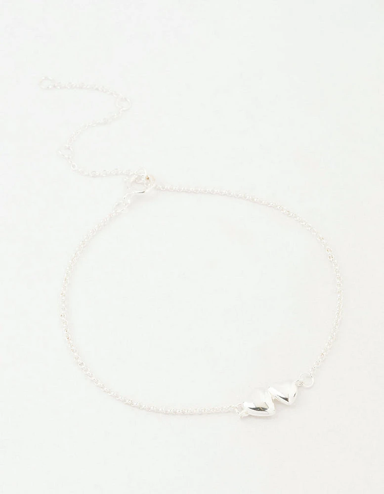 Sterling Silver Paired Puffy Heart Bracelet