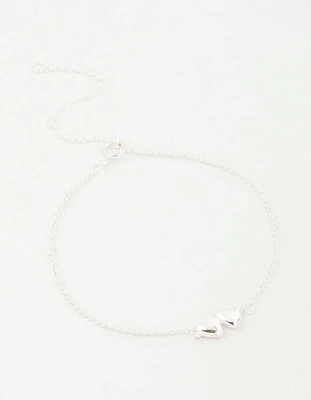 Sterling Silver Paired Puffy Heart Bracelet