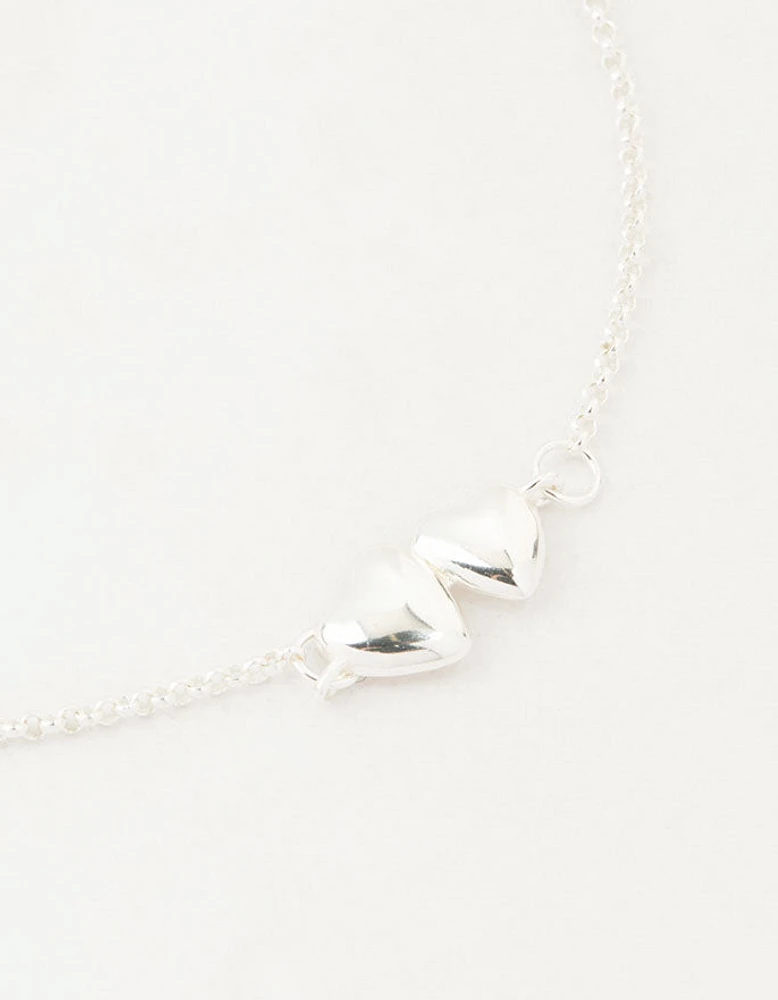 Sterling Silver Paired Puffy Heart Bracelet