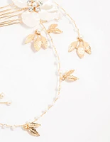 Gold Pearlised Flower Trio Draped Comb Head Piece