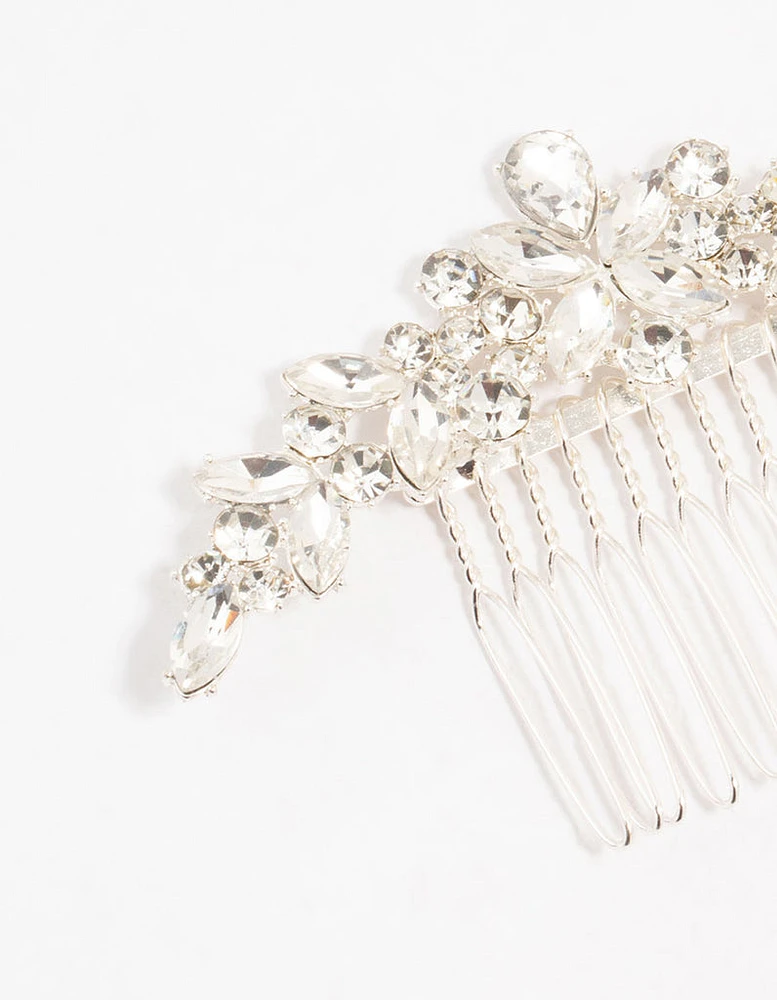 Silver Mixed Cut Cubic Zirconia Hair Comb