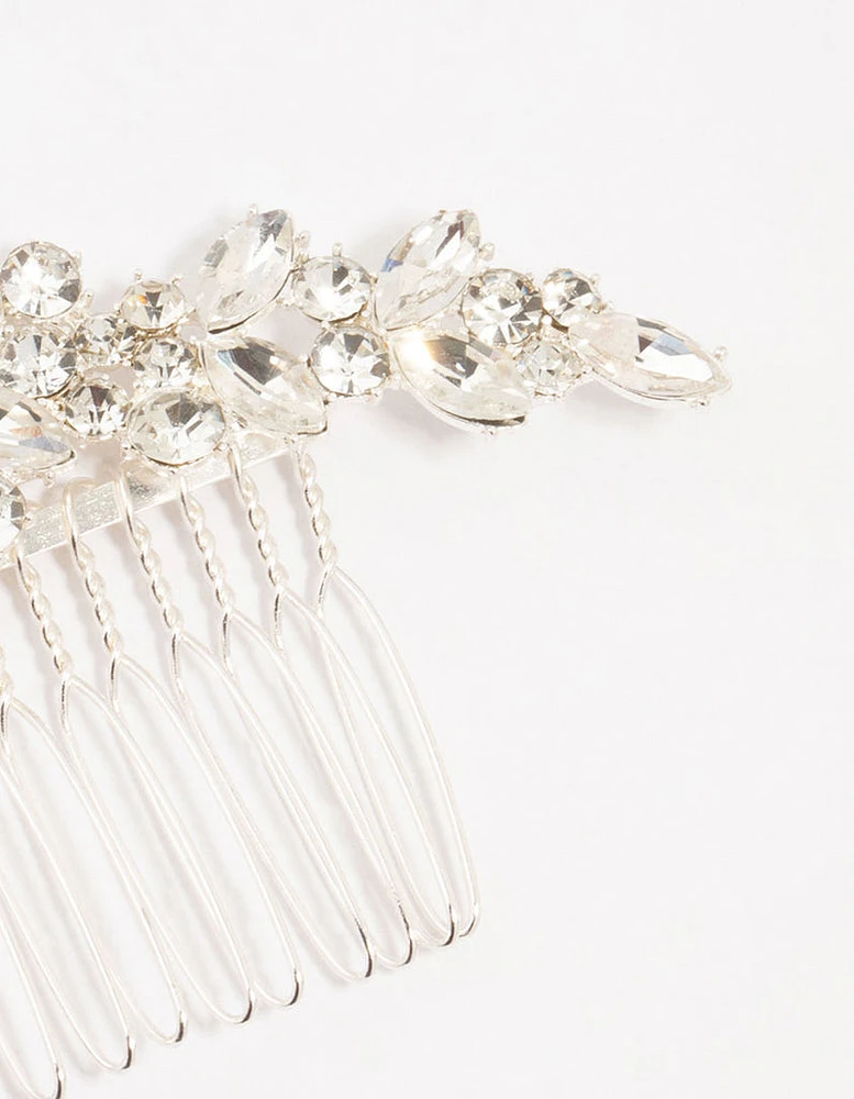 Silver Mixed Cut Cubic Zirconia Hair Comb