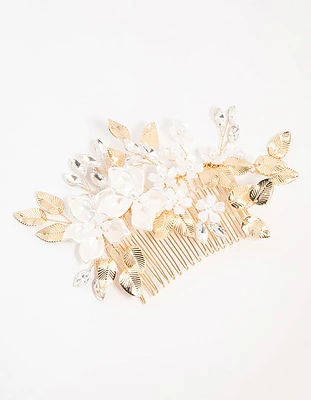 Gold Mixed Flower & Leaf Hair Comb