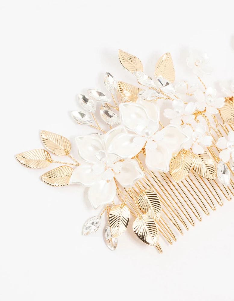 Gold Mixed Flower & Leaf Hair Comb