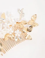 Gold Mixed Flower & Leaf Hair Comb