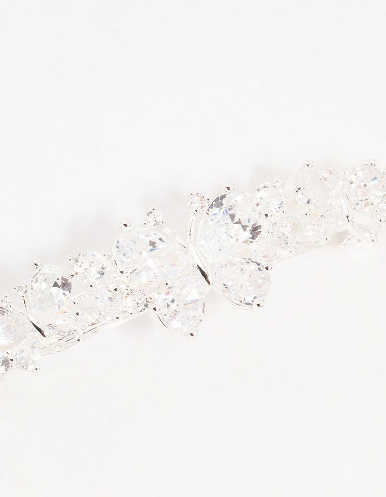 Silver Cubic Zirconia Butterfly Cluster Hair Clip