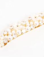 Pearl & Cubic Zirconia Flower Gold Hair Clip