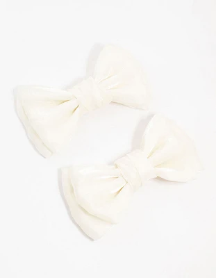 Cream Mini Fabric Bow Tie Hair Clips 2-Pack