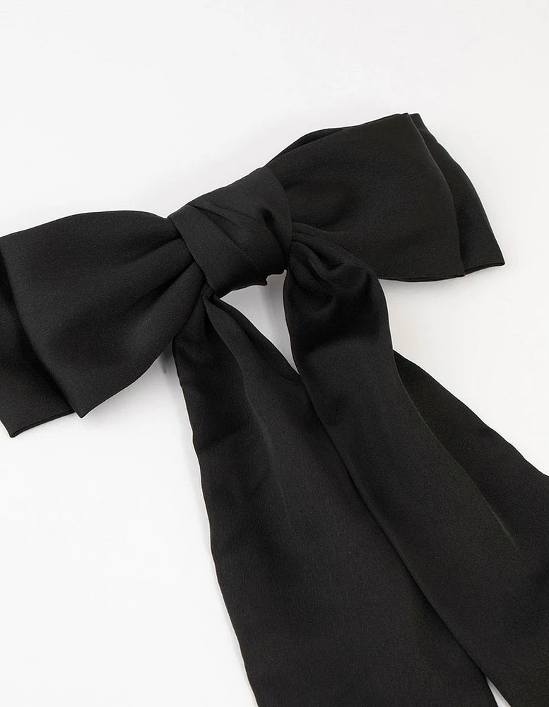 Black Relaxed Fabric Extra Long Bow Clip