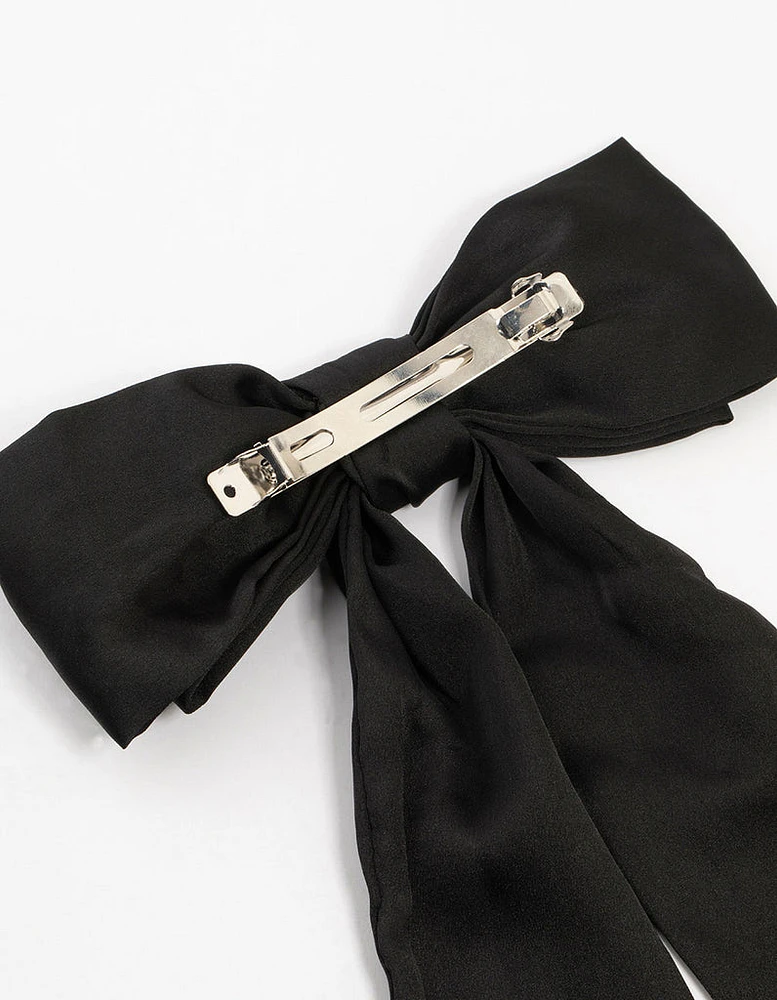 Black Relaxed Fabric Extra Long Bow Clip