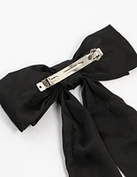 Black Relaxed Fabric Extra Long Bow Clip