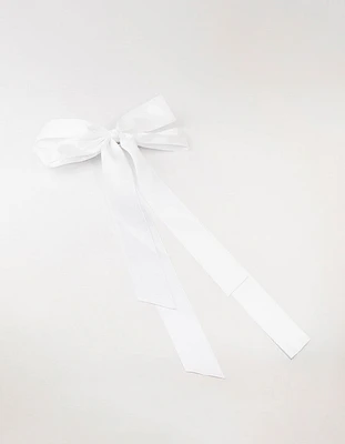 White Fabric Oversized Ribbon Bow Clip