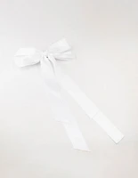 White Fabric Oversized Ribbon Bow Clip