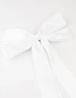 White Fabric Oversized Ribbon Bow Clip