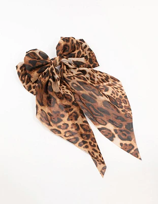 Leopard Print Fabric Drop Bow Clip