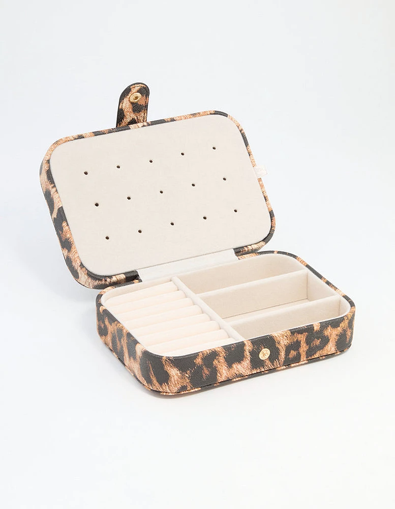 Leopard Print PU Leather Rectangle Jewellery Case