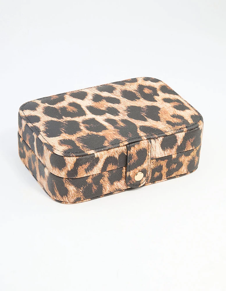 Leopard Print PU Leather Rectangle Jewellery Case