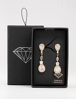 Gold Cubic Zirconia Pear Halo Drop Earrings