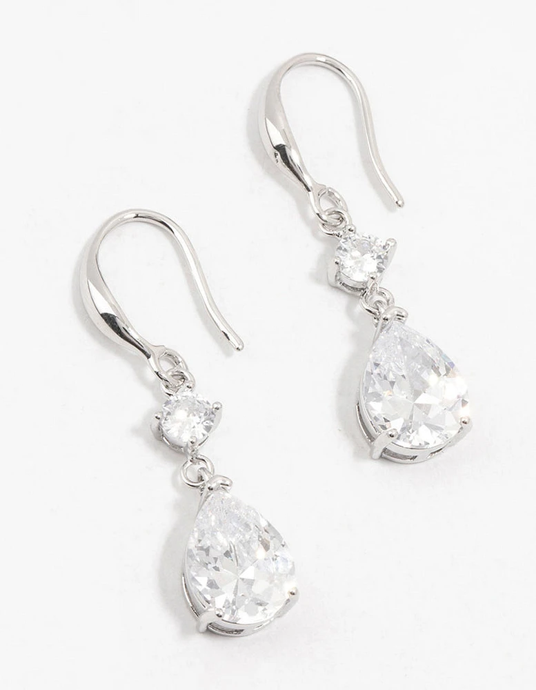 Silver Cubic Zirconia Hook Drop Earrings