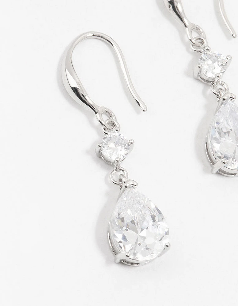 Silver Cubic Zirconia Hook Drop Earrings