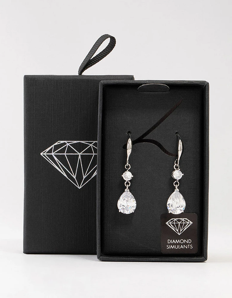 Silver Cubic Zirconia Hook Drop Earrings