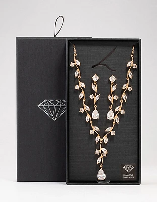 Gold Creeping Crystal Vine Necklace & Earrings Set