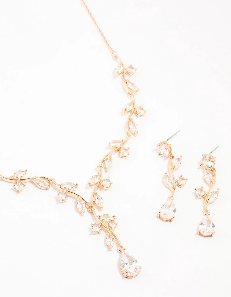 Gold Creeping Crystal Vine Necklace & Earrings Set