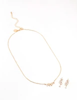 Gold Dainty Sparkle Flower Earrings & Necklace Set