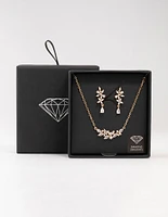 Gold Dainty Sparkle Flower Earrings & Necklace Set